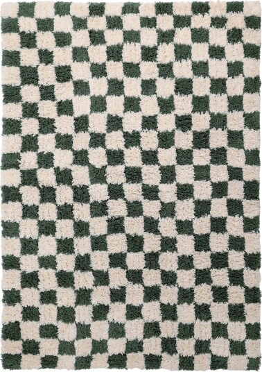 Ryetepper Methoni Check Cotton Shaggy krem/grønn Størrelse: 240 x 340 cm