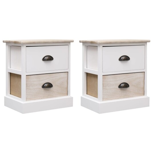 vidaXL Nattbord 2 stk hvit og naturlig 38x28x45 cm keisertre