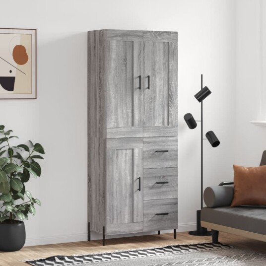Highboard grå sonoma 69,5x34x180 cm konstruert tre