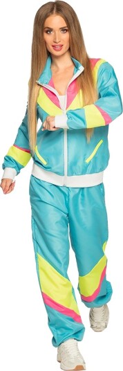 Neon Blå 80 talls Grilldress med Lommer til Dame Strl XL