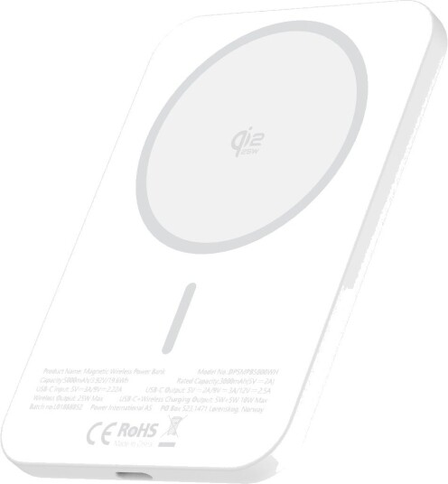Dacota Platinum ultraslank magnetisk powerbank 5000 mAh Qi2 25 W, hvit