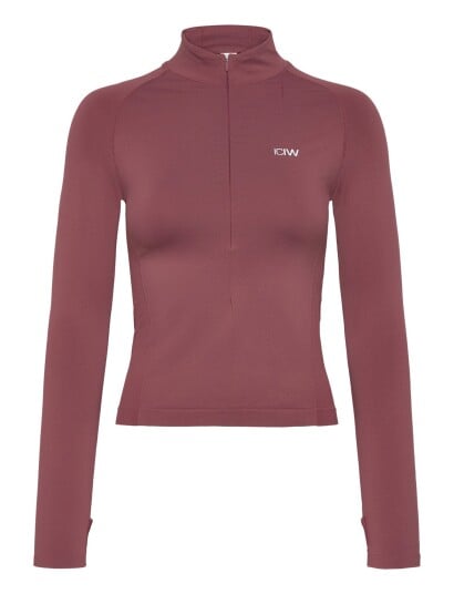 ICANIWILL Define Seamless Invisible 1/2 Zip Ls W   Burgundy   XS