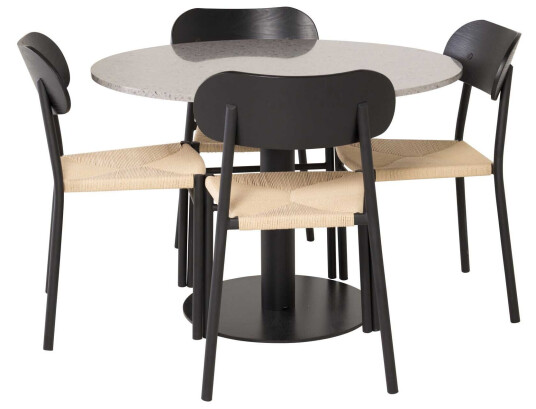 Venture Design Razzia & Polly spisegruppe Grå/svart 4 st stoler & bord 106 cm