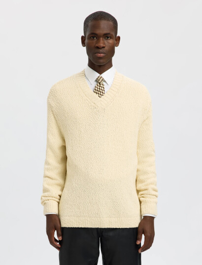 Selected Slhangus Ls Knit Relaxed V-Neck - Cream - L
