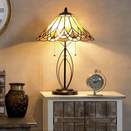 Clayre&Eef Tiffany bordlampe 5186 Krem / amber Stue / spisestue Glass Tiffany Clayre&Eef Tiffany bordlampe 5186 Krem / amber Stue / spisestue Glass Tiffany