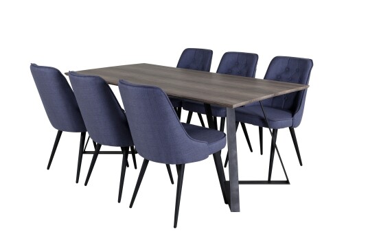 Venture Home Marina Spisegruppe 180 cm Rektangulær med 6 Velvet Stoler Sort