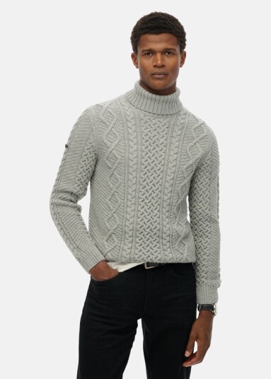 JACOB CABLE ROLL NECK JUMPER MID GREY S  Sweatshirts