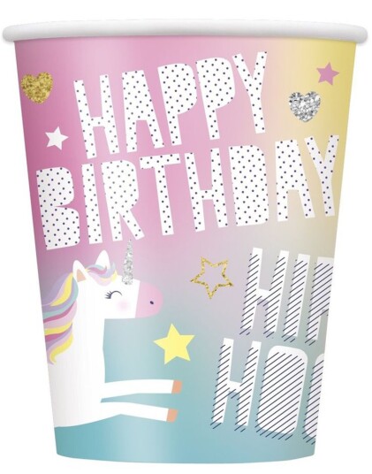 8 stk Pappkrus 270 ml Happy Birthday Unicorn