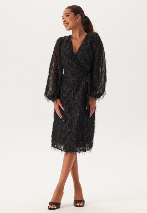 VILA Vifeather L/S MIDI WRAP DRESS Black 34