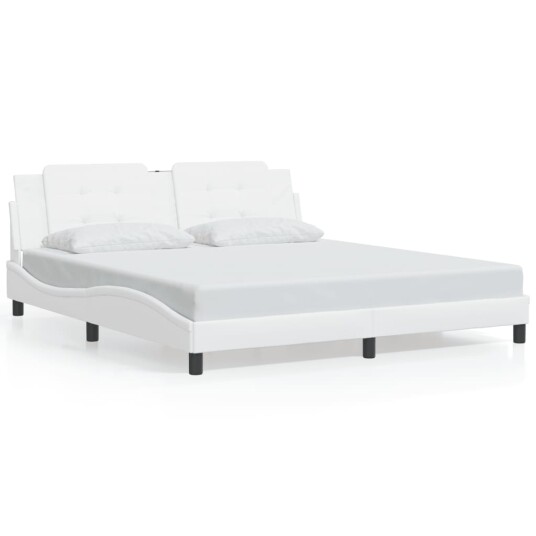 Sengeramme med LED-lys hvit 180x200 cm kunstig lær 8721012358409