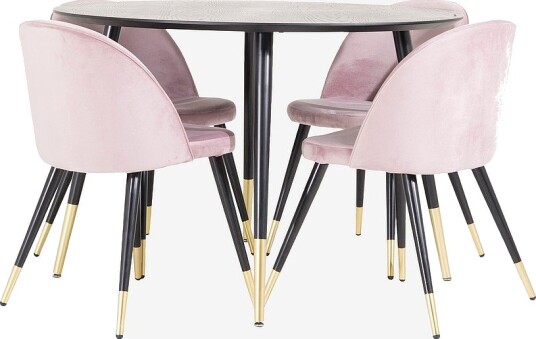 Venture Home Spisegruppe Dipp med 4 stk spisestoler Velvet Rosa Venture Home Spisegruppe Dipp med 4 stk spisestoler Velvet Rosa