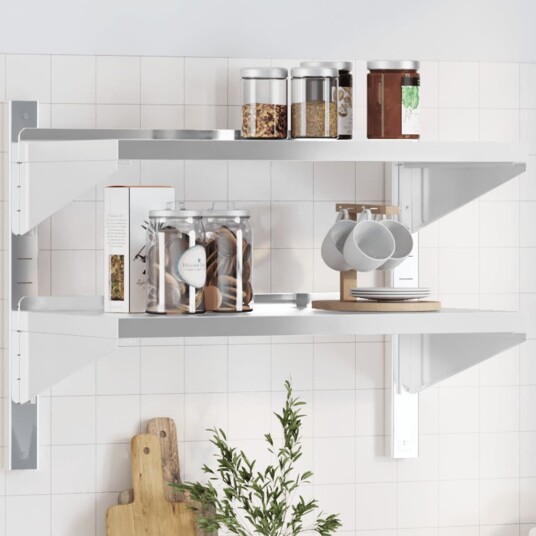 Vegghylle 2 etasjer 75x40x60 cm sølv rustfritt stål Vegghylle 2 etasjer 75x40x60 cm sølv rustfritt stål