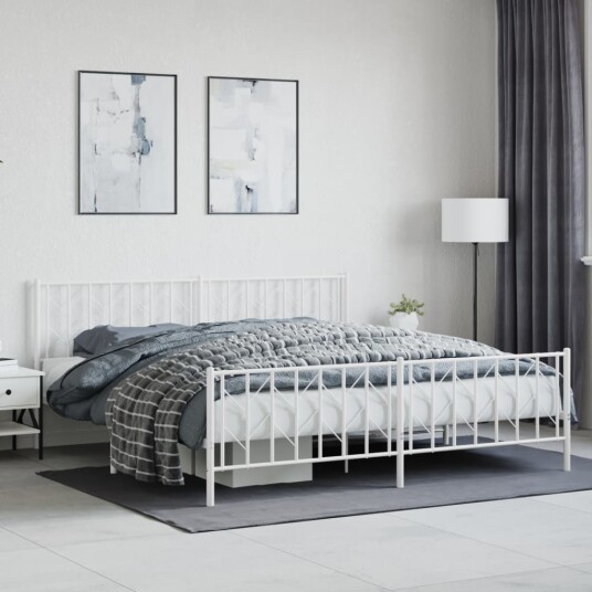 vidaXL Sengeramme i metall med hode- og fotgavl hvit 193x203 cm 8721012250437
