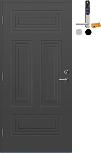 Ytterdør Bygg1 Stavern med Yale Entrus BxH: 90x200 cm - Venstre, NCS S-7500-N, Mørk Grå, Yale Sølv