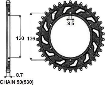 Kjedehjul SUNSTAR 1 5505 44 Kjedehjul SUNSTAR 1 5505 44