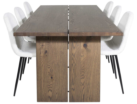 Venture Design Logger & Polar spisegruppe Natur/hvit 6 st stoler & bord 210 x 100 cm