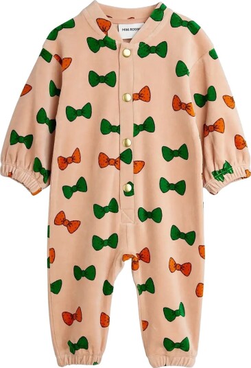 Mini Rodini Bows Aop Velour Baby Onesie PINK 80/86