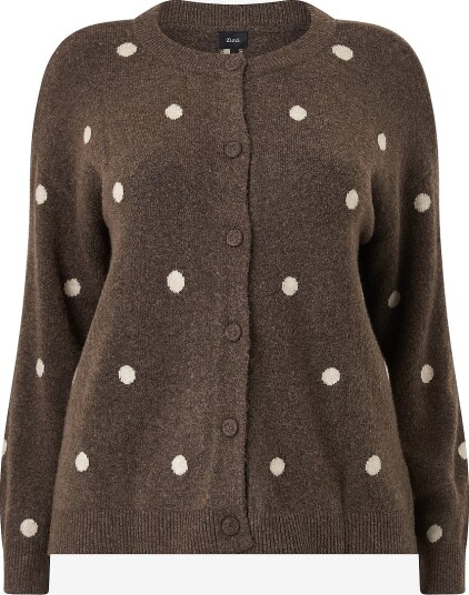 Zizzi Kardigan Mvista L/S Dot Cardigan Brun