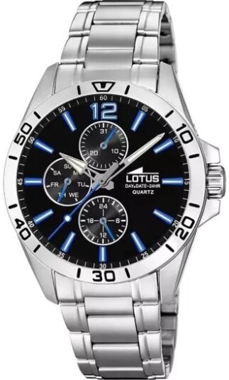 Lotus Herreklokke 18812/4 Classic Sort/Stål Ø42 mm