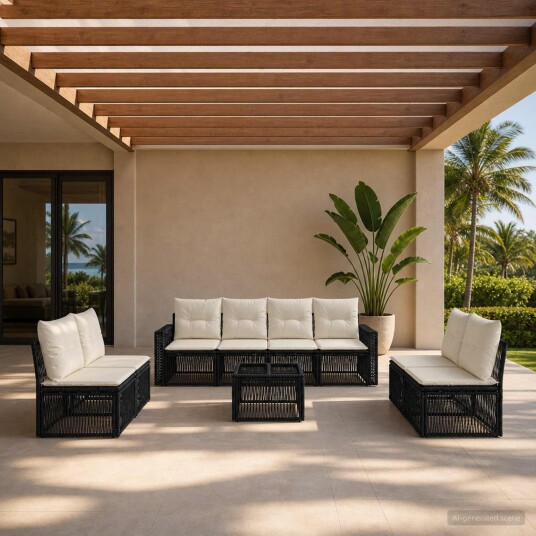 vidaXL Hagesofa Set 9 stk. Svart og Kremhvit polyrotting