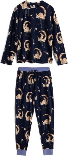Chelsea Peers Lunar Bunny Print Long Pyjama Set NAVY 38 Chelsea Peers Lunar Bunny Print Long Pyjama Set NAVY 38