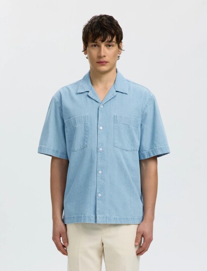 Selected Slhrlxcarlo Denim Ss Shirt Resort Blue XL