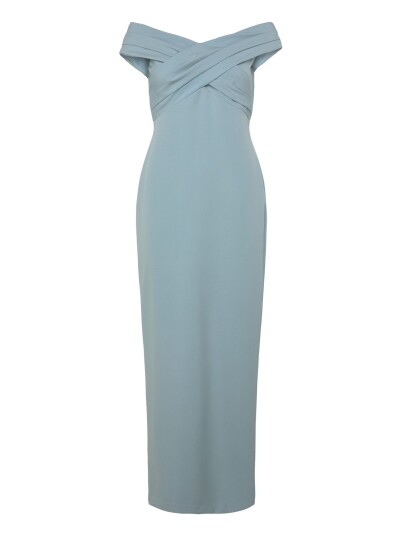 Lauren Ralph Lauren Crepe Off The Shoulder Gown Blue 40 Lauren Ralph Lauren Crepe Off The Shoulder Gown Blue 40