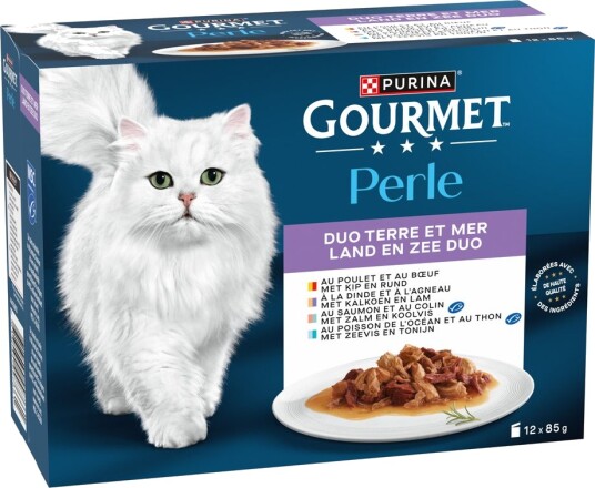 Gourmet våtfôr Opptil 26 på kjøpet Perle våtfôr til katt Duo fra hav & land + 12 på kjøpet 48 x 85 g