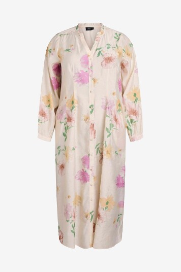 Zizzi Maxikjole mFlora L/S Midi Dress Beige Zizzi Maxikjole mFlora L/S Midi Dress Beige