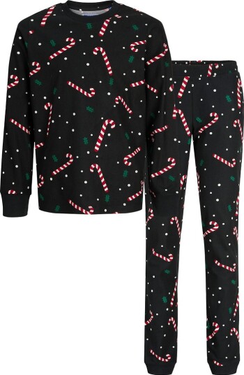 Jack & Jones Junior JacTristan Pysjamassett med Candy Cane Design - Svart - Størrelse 152