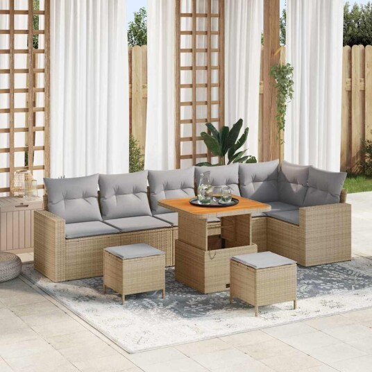 vidaXL Hagesofa Set 11 stk. 7-Antall seter Beige og lys grå
