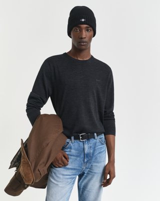 Gant Genser i ekstra fin merinoull med rund hals DARK CHARCOAL MELANGE XXL
