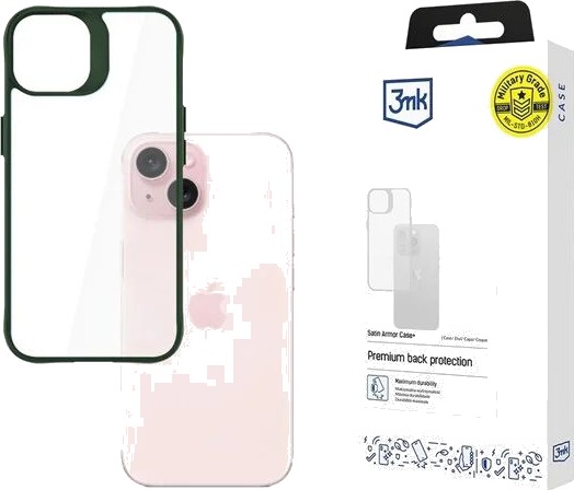 3mk Satin Armor Case+ Green for Apple iPhone 15 Transparent