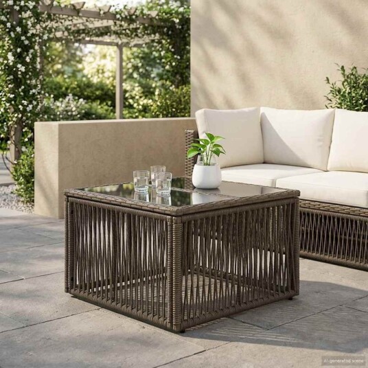vidaXL Hagebord Grå og svart 55 x 55 x 37 cm PE Rattan og Glass