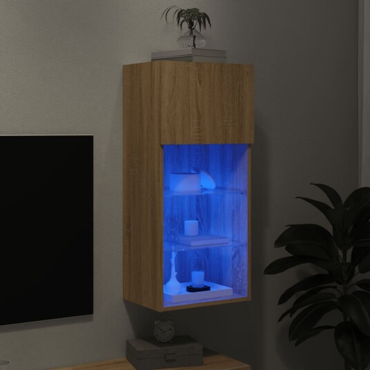 vidaXL TV-benk med LED-lys sonoma eik 40,5x30x90 cm 8721012256316 vidaXL TV-benk med LED-lys sonoma eik 40,5x30x90 cm 8721012256316