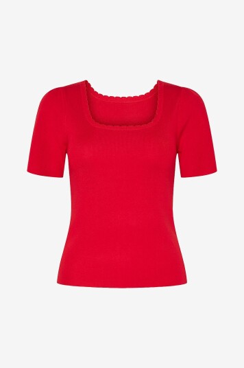 Pieces Topp pcJuline SS Rev Knit Rød