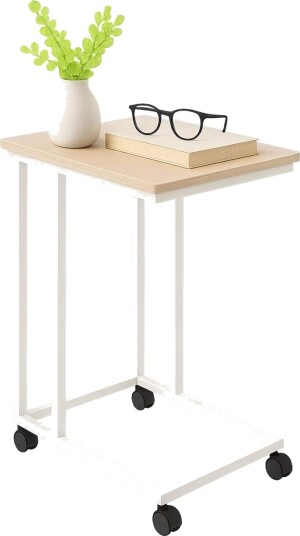 C formet sidebord med hjul – topp i treeffekt