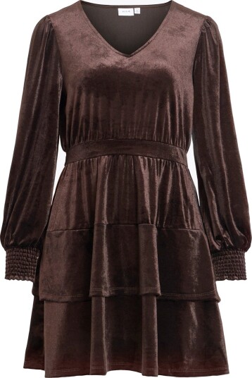 Vila Emily V Neck Long Sleeve Short Dress Brun L