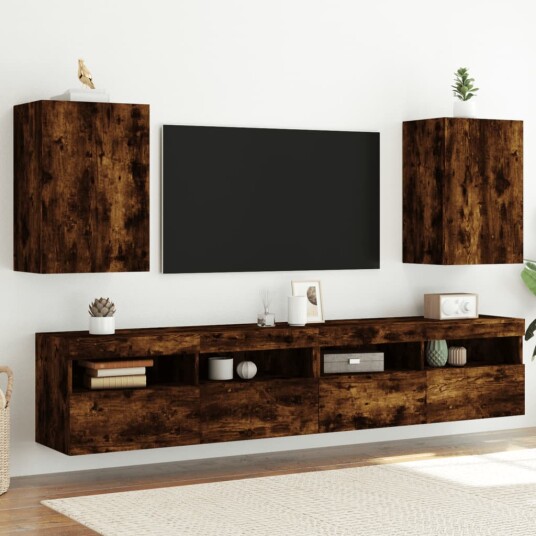vidaXL Vegghengte TV-benker 2 stk røkt eik 40,5x30x60cm konstruert tre 8721012255036