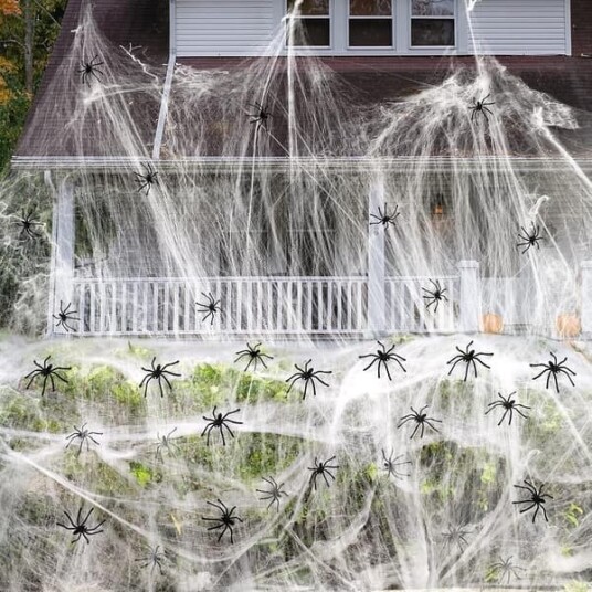 Halloween Strekkbart Spindelvev 50 m² med 50 Edderkopper