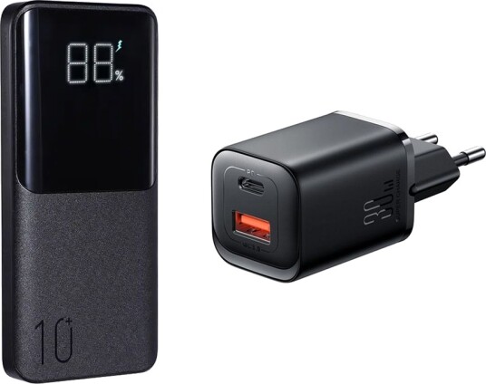 SiGN Super Charge LED Powerbank 10000mAh med vegglader 30W Svart