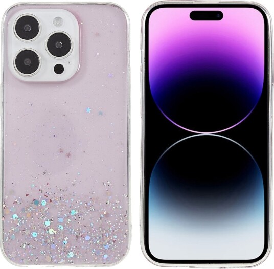 Trolsk Mobildeksel med Flytende Glitter Stjernehimmel (iPhone 14 Pro) Rosa