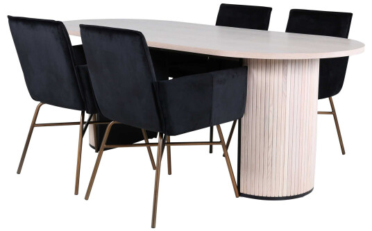 Venture Design Bianca & Petra spisegruppe Svart/natur 4 stoler & bord 200 x 90 cm