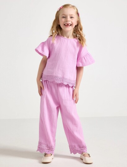 Lindex Trousers In Cotton Gauze   Purple   98