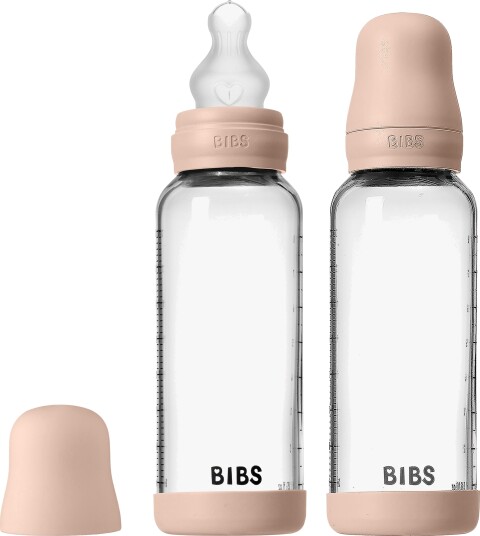 BIBS Medium Flow Glass Tåteflaske Silikon 2-Pakk 240 ml Blush