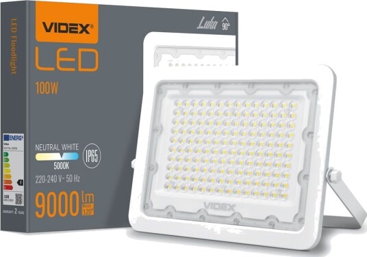 Videx 100W LED lyskaster   5000K IP65 IK07 90° spredning utendørs   Kulør : Nøytral