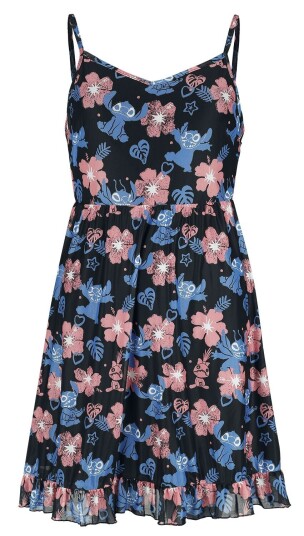 Lilo & Stitch Disney Kort kjole Red And Blue Floral S til XXL Damer flerfarget