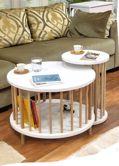 Sofabordsett Hanah Home Peka Set Pro (Ø60 x H43 cm) Hvit - Hvit