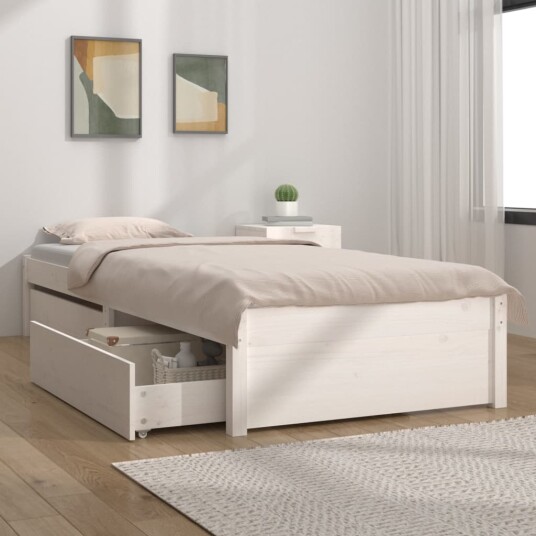 vidaXL Sengeramme med skuffer hvit 100x200 cm 8720287011651