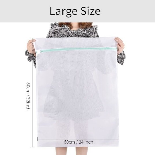 Sett med 2 store 60x80cm vaskeposer i netting for finvask